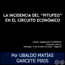 LA INCIDENCIA DEL PITUFEO EN EL CIRCUITO ECONMICO - Por UBALDO MATAS GARCETE PIRIS - Domingo, 16 de Octubre de 2022